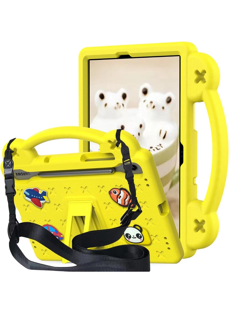 Kids Case for Samsung Galaxy Tab S10 Lite 10.9 inch 2025 Tablet 【Kids Friendly】 DIY Cute Cartoon Lightweight EVA Portable Handle Stand Shockproof Cover with Shoulder Strap (Yellow) - Image 1